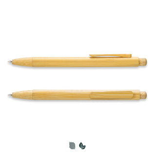 Moso Bamboo Pen - A bamboo pen featuring a natural finish, with a clip and a subtle logo. Two pens are displayed, one above the other.
