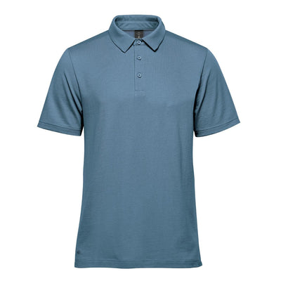 Men's Nevada Micro Pique Polo - A short-sleeved polo shirt in a light blue shade, featuring a collar and three buttons. Includes a small logo.