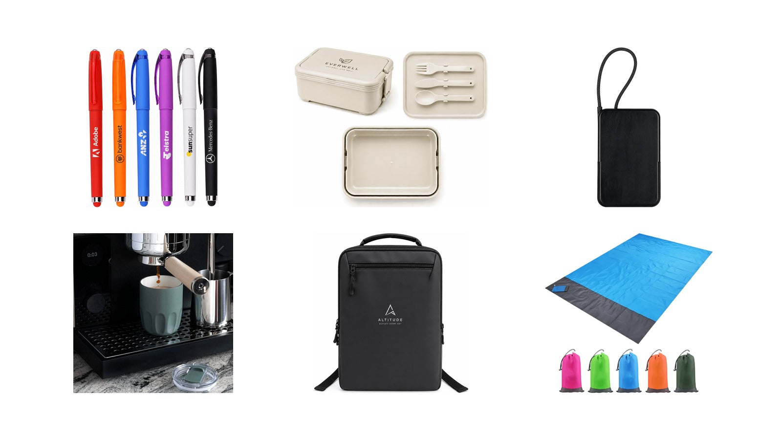 New promotional product arrivals: Fidget Gel Pen, Stack & Go Lunchbox, Eclipse Magnetic Power Bank 10000mAh, Carry Cup Olla Vacuum Coffee Cup w/ Ceramic Liner - 300ml, Tessa Soft PU Backpack, Polyester Picnic Blanket in Pouch