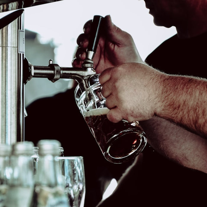person holding beer mug