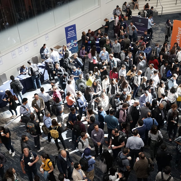 crowd of people in building lobby