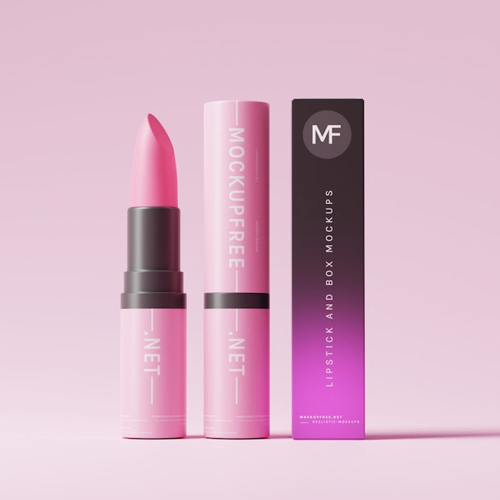a pink lipstick is next to a pink box