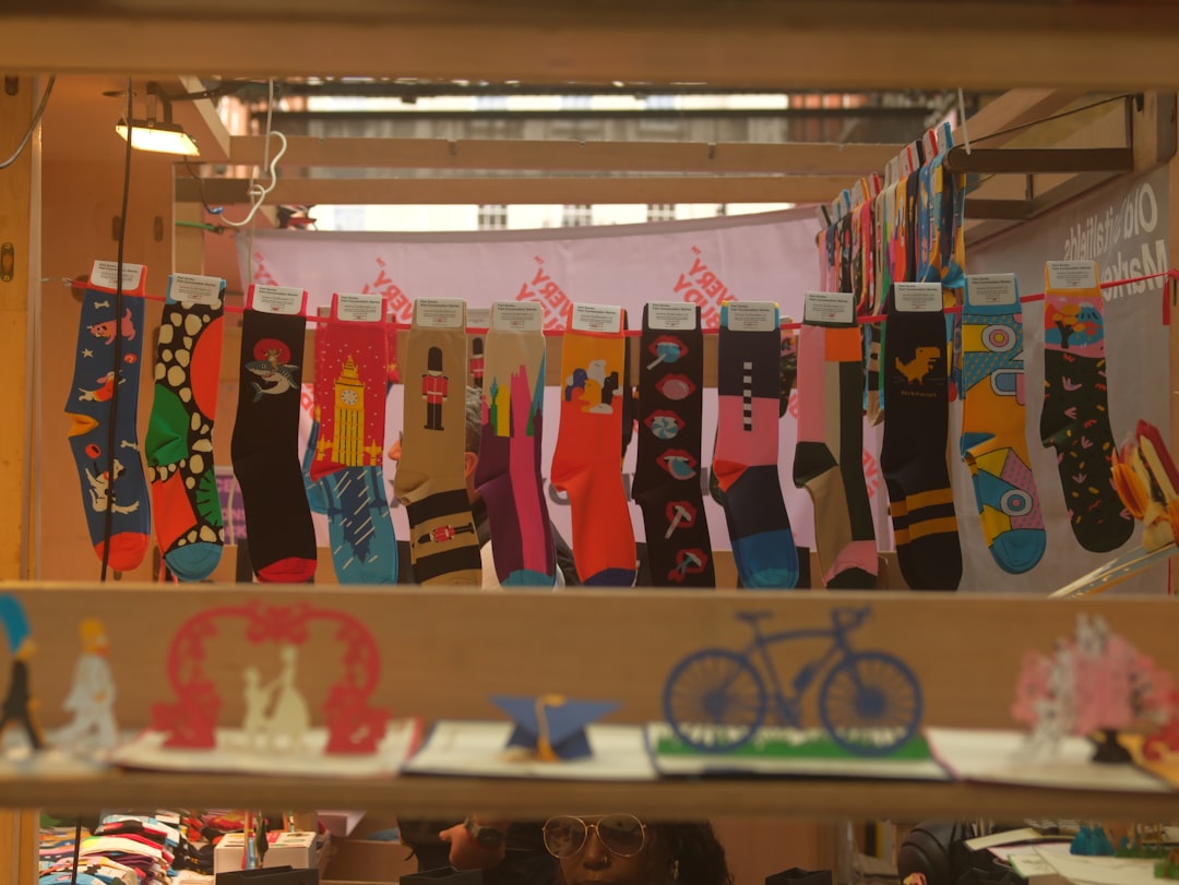 Colorful patterned socks displayed for sale