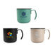 350ML Camping Stainless Steel Insulated Mug - Three stainless steel insulated mugs in teal, black, and beige, each featuring a logo.