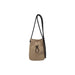 Lightweight Shoulder Phone Bag - A lightweight shoulder phone bag in tan, featuring a drawstring closure and a black-and-white patterned strap.