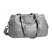 Carry-on Duffle Bag - A grey carry-on duffle bag with dual handles and a detachable shoulder strap. It features a zippered compartment.