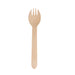 Pack of 100 Per Pack Disposable Wooden Cutlery - (Forks /Spoons/Knives/2 in 1 Spoon and fork)-(Big) - A light wooden fork with a long handle and three tines, part of a disposable cutlery set.