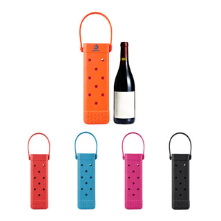 EVA Holes Wine Bottle Bag - A drink bottle bag in orange, pink, blue, black, and grey. Each features a handle and multiple holes for ventilation.