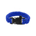 Paracord Bracelet With Whistle - A blue paracord bracelet featuring a black buckle and whistle attachment.