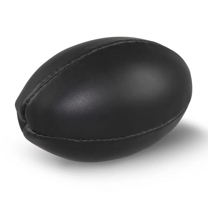 Mini Rugby Ball - A black mini rugby ball featuring a smooth leather texture and stitched detailing.