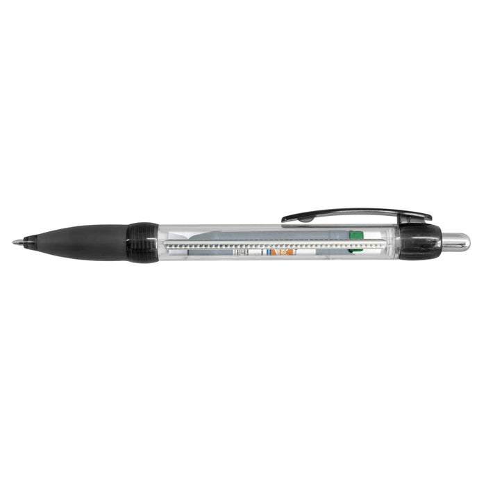 Flag Banner Pen - A plastic pen with a transparent barrel featuring a colourful flag banner design and a black grip.