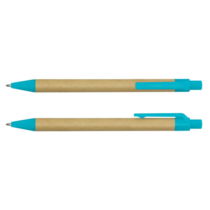 Kraft Pen - A blue and brown Kraft Pen, featuring a plastic barrel and grip with a matching top.