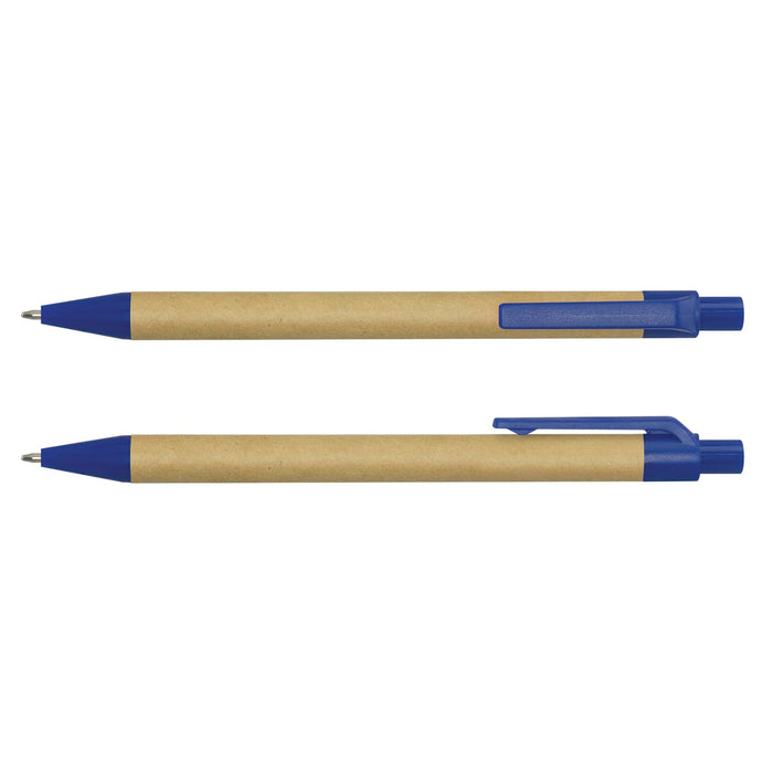 Kraft Pen - A set of Kraft Pens featuring a kraft paper barrel and blue plastic accents.
