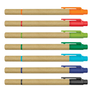 Kraft Pen Highlighter - A collection of kraft highlighters in orange, red, green, blue, and black, featuring a minimalist design and varying tip colours.