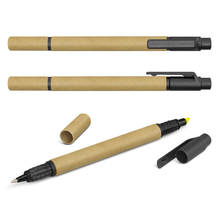 Kraft Pen Highlighter - A set of three Kraft pen highlighters in a beige and black colour scheme, featuring a cap and clip.