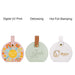 Small Portable PU Leather Jewellery Box - A set of three circular tags in pastel colours featuring different designs and logo branding.
