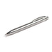 Recycled Stainless Steel Pen - A metal pen with a sleek silver finish and a textured grip. Features a clip and a logo on the body.