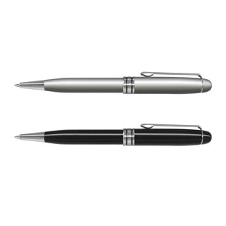 Supreme Pen - A collection of two metal pens, one in a silver finish and the other in a sleek black design, featuring chrome accents.