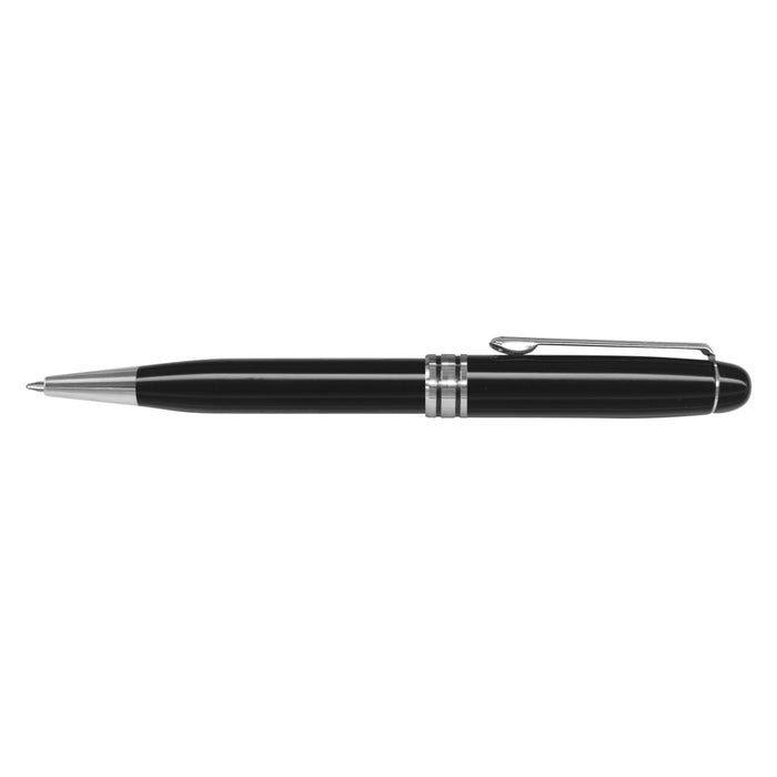 Supreme Pen - A metal pen featuring a sleek black design with silver accents and a clip.