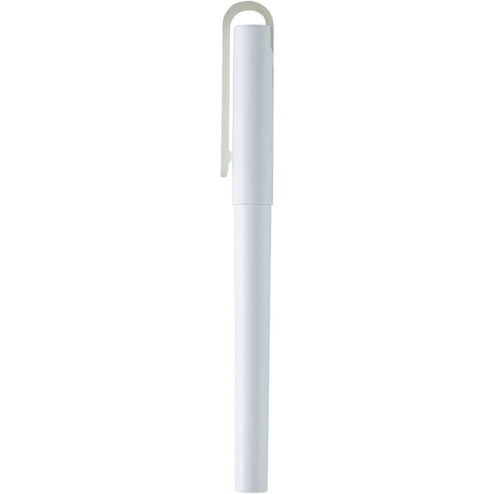 Mauna Recycled PET Gel Rollerball Pen - A white rollerball pen with a clip, featuring a sleek and minimalist design. It has a logo on the body.