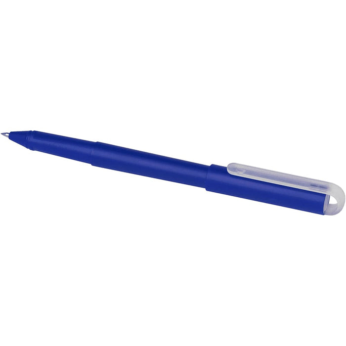 Mauna Recycled PET Gel Rollerball Pen - A blue recycled PET gel rollerball pen with a clear clip and a simple design. It features a logo on the barrel.