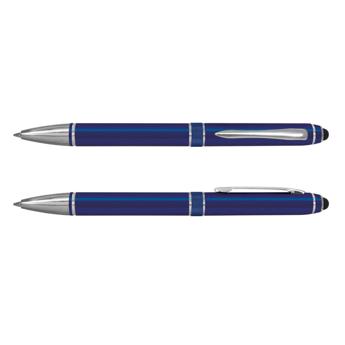 Antares Stylus Pen - A blue stylus pen featuring a sleek design with silver accents, shown from two angles.