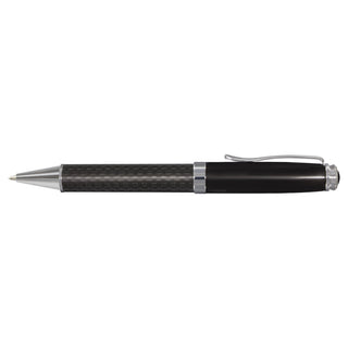 Statesman Ball Pen - A Statesman Ball Pen with a sleek design featuring a black carbon fiber finish and metallic accents.