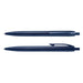 Omega Pen - Two navy blue plastic pens are displayed, one with a cap and one without, featuring a logo.