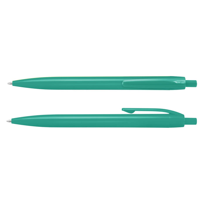 Omega Pen - A set of two teal plastic pens, featuring a streamlined design and a clip on one side.