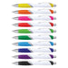 Borg Pen - White Barrel - A collection of plastic pens with white barrels and various vibrant grip colours, including yellow, orange, pink, and purple.
