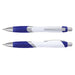 Borg Pen - White Barrel - A blue and white plastic pen with a silver clip and grip, featuring a branding logo.