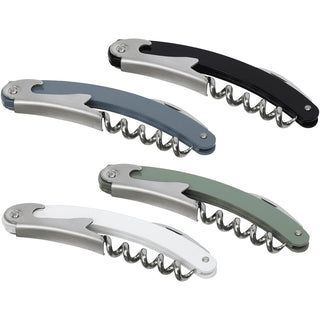 Seasons Nordkapp Waitress Knife - A set of four waitress knives in black, blue, green, and white, featuring a corkscrew and stainless steel accents.