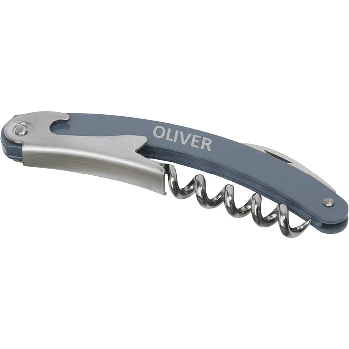 Seasons Nordkapp Waitress Knife - A grey and silver waitress knife featuring a corkscrew and a knife blade, with a logo on the handle.