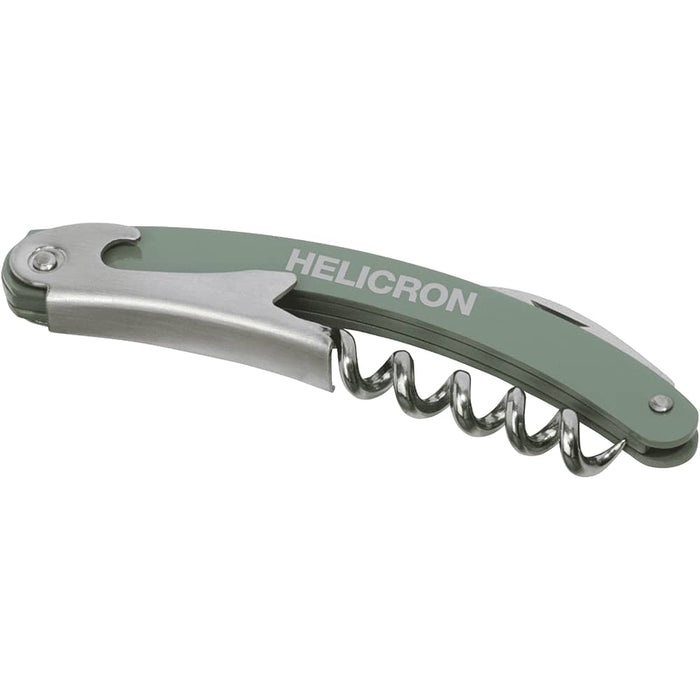Seasons Nordkapp Waitress Knife - A green waitress knife with a corkscrew and a silver metal blade. It features a logo on the handle.