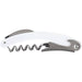 Seasons Nordkapp Waitress Knife - A white waitress knife with a silver corkscrew and a built-in bottle opener. It features a sleek design and logo.