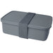 Seasons Dovi 800 ml Lunch Box - A grey lunch box with a sturdy strap, featuring a rectangular shape and a secure lid. It includes a logo.