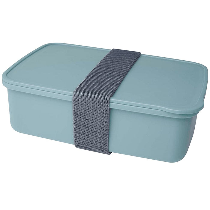 Seasons Dovi 800 ml Lunch Box - A lunch box in a soft blue colour, featuring a grey elastic band for secure closure and a simple design.