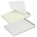 Scribe Full Colour Note Pad - Medium - A medium-sized note pad with a spiral binding, featuring blank white and pale yellow pages. It has a logo on the cover.