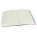 Camri Full Colour Notebook - Large - A large, open notebook with lined pages and colourful side tabs, featuring a simple design and a logo.
