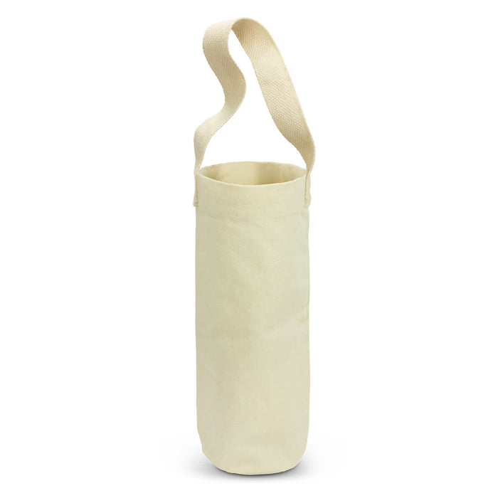 Cotton Wine Tote Bag - A cotton wine tote bag in a natural cream colour with a sturdy handle and a simple design. It has a logo.