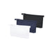 Muse GRS RPET Toiletry Pouch - Three toiletry pouches in white, navy blue, and black, each with a zip closure and a handle.