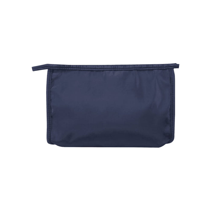 Muse GRS RPET Toiletry Pouch - A navy blue toiletry pouch featuring a zip closure and a simple design. It has a logo on the front.