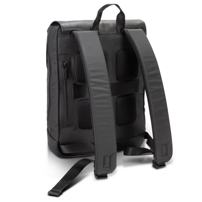Moleskine Metro Slim Backpack - A black Moleskine Metro Slim Backpack featuring padded straps and a sleek design, with a logo on the surface.