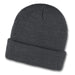 Galway Waffle Beanie - A dark grey waffle knit beanie with a folded cuff and textured design, featuring a logo.