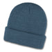 Galway Waffle Beanie - A blue waffle beanie featuring a ribbed texture and a folded cuff, with a logo on the side.