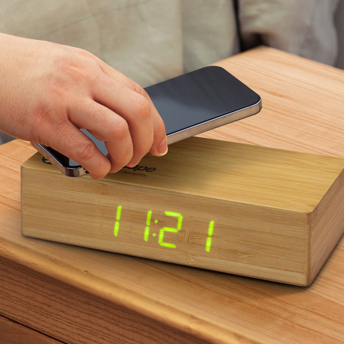 Bamboo Wireless Charging Clock - Custom Promotional Product