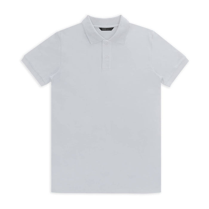 TRENDSWEAR Carter Men's Polo - A plain white men's polo shirt with a collar and a logo on the chest.