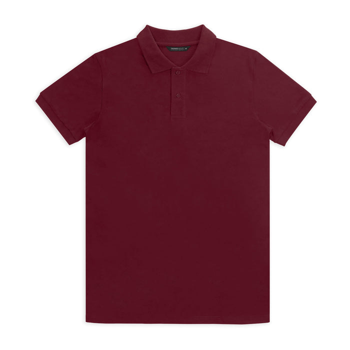 TRENDSWEAR Carter Men's Polo - A maroon polo shirt with a collar and three buttons, featuring a logo on the chest.