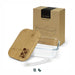 NATURA Iris Glass Lunch Box - A glass lunch box with a bamboo lid and a white silicone band, presented in a cardboard box.