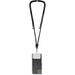 Kubi Phone Lanyard - A phone lanyard in black holds a transparent phone case, featuring a logo on the back.